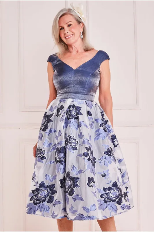 Goddiva Jacquard Bardot Midi -  Blue sold by Goddiva