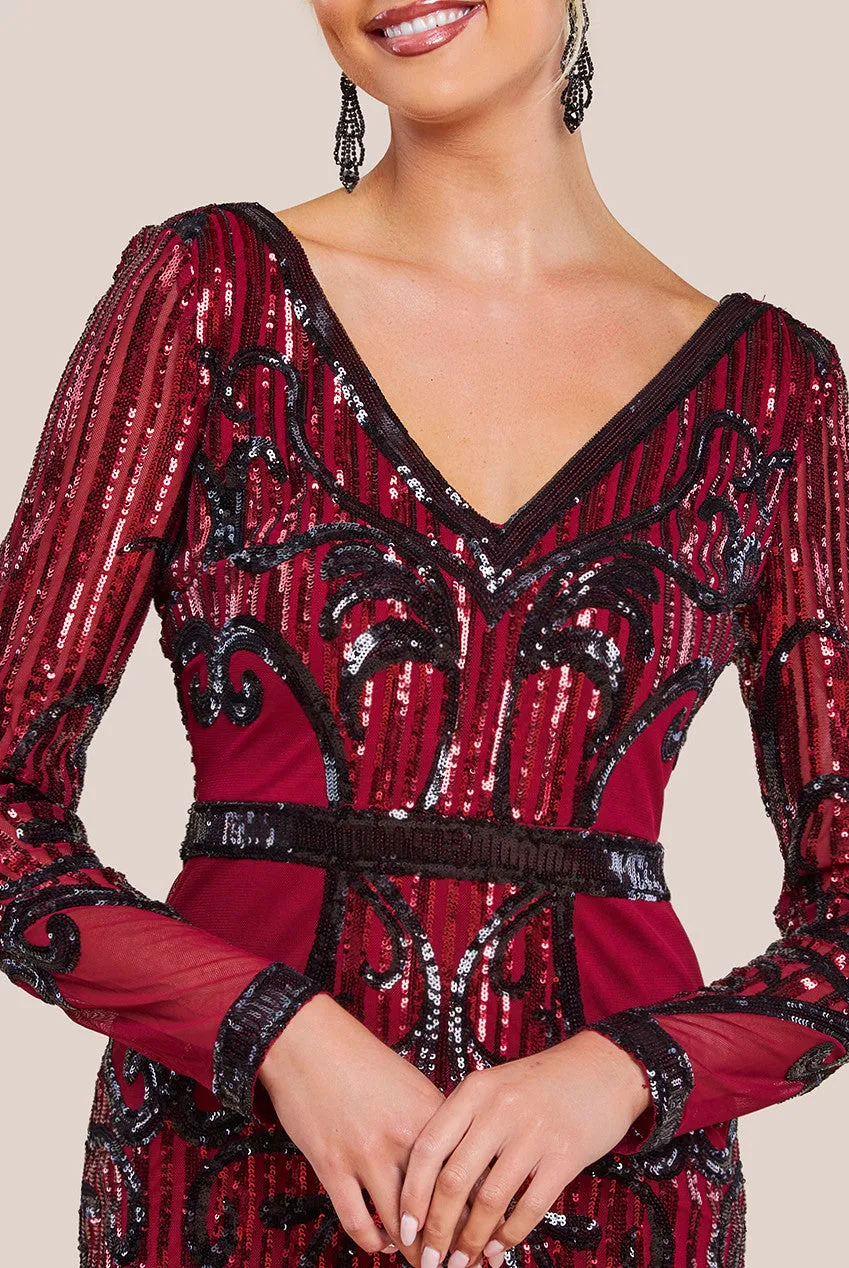 Sequin & Mesh Embroidered Midi Dress - Wine by Goddiva sold by Goddiva product image thumbnail 3