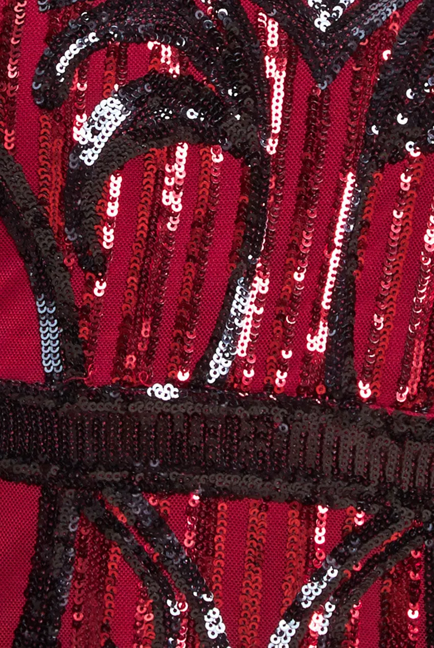 Sequin & Mesh Embroidered Midi Dress - Wine by Goddiva sold by Goddiva product image thumbnail 4