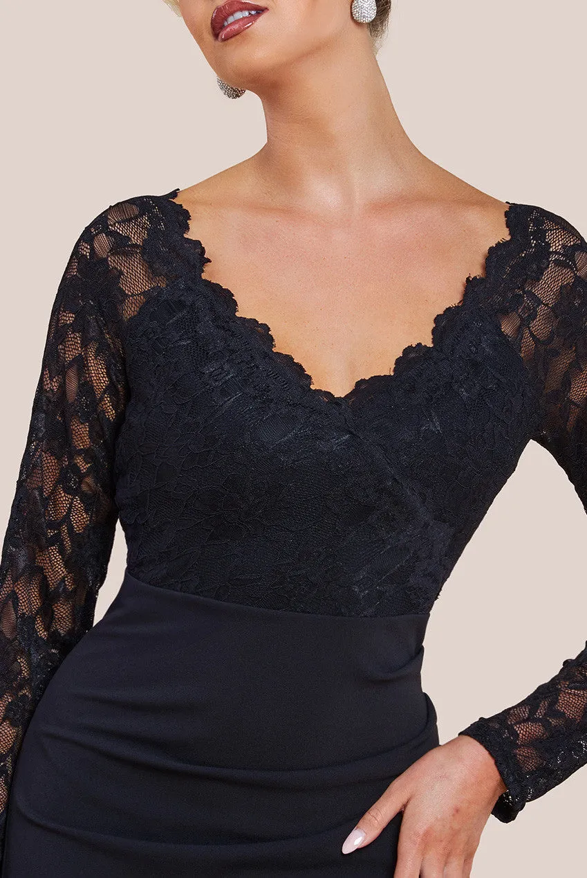 Goddiva Scalloped Lace & Scuba Maxi Dress - Black sold by Goddiva product image thumbnail 3