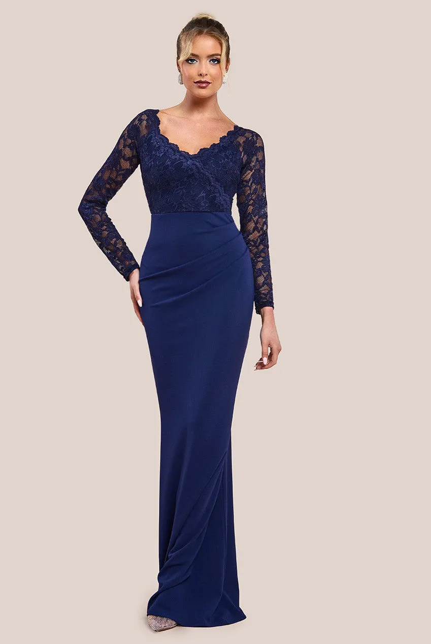Scalloped Lace & Scuba Maxi Dress - Navy by Goddiva sold by Goddiva