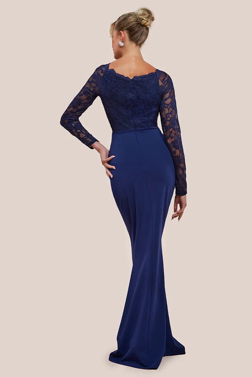 Scalloped Lace & Scuba Maxi Dress - Navy by Goddiva sold by Goddiva product image thumbnail 2