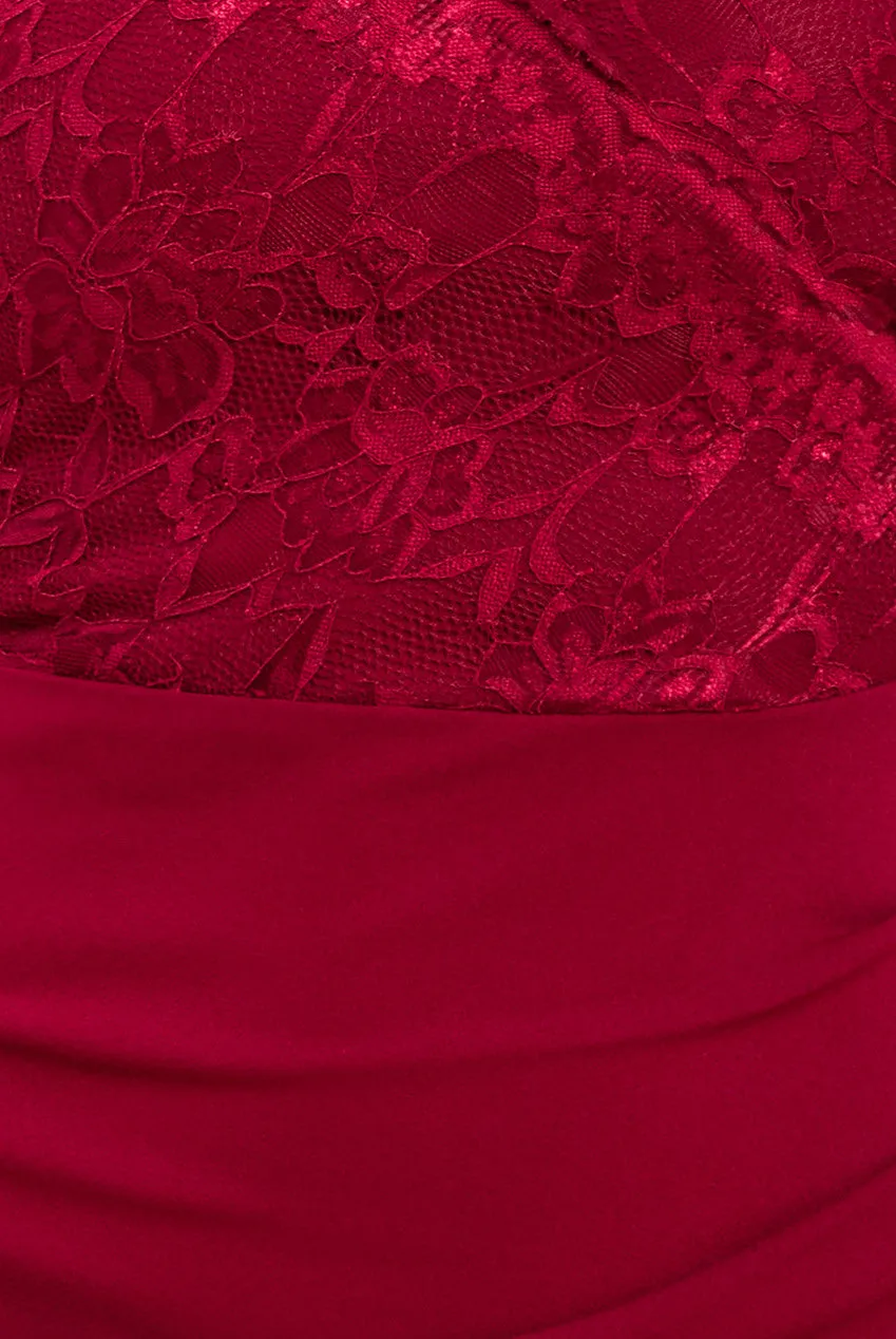 Scalloped Lace & Scuba Maxi Dress - Wine by Goddiva sold by Goddiva product image thumbnail 4