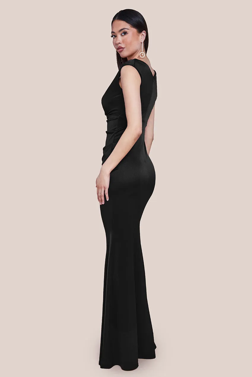 Satin Off The Shoulder Maxi Dress - Black by Goddiva sold by Goddiva product image thumbnail 2