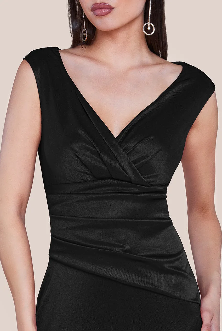Satin Off The Shoulder Maxi Dress - Black by Goddiva sold by Goddiva product image thumbnail 3