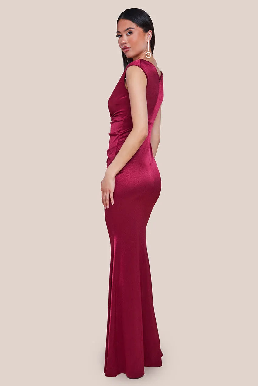 Satin Off The Shoulder Maxi Dress - Wine by Goddiva sold by Goddiva product image thumbnail 2