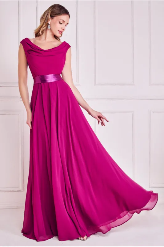 Cowl Neck Chiffon Maxi Dress - Magenta by Goddiva sold by Goddiva