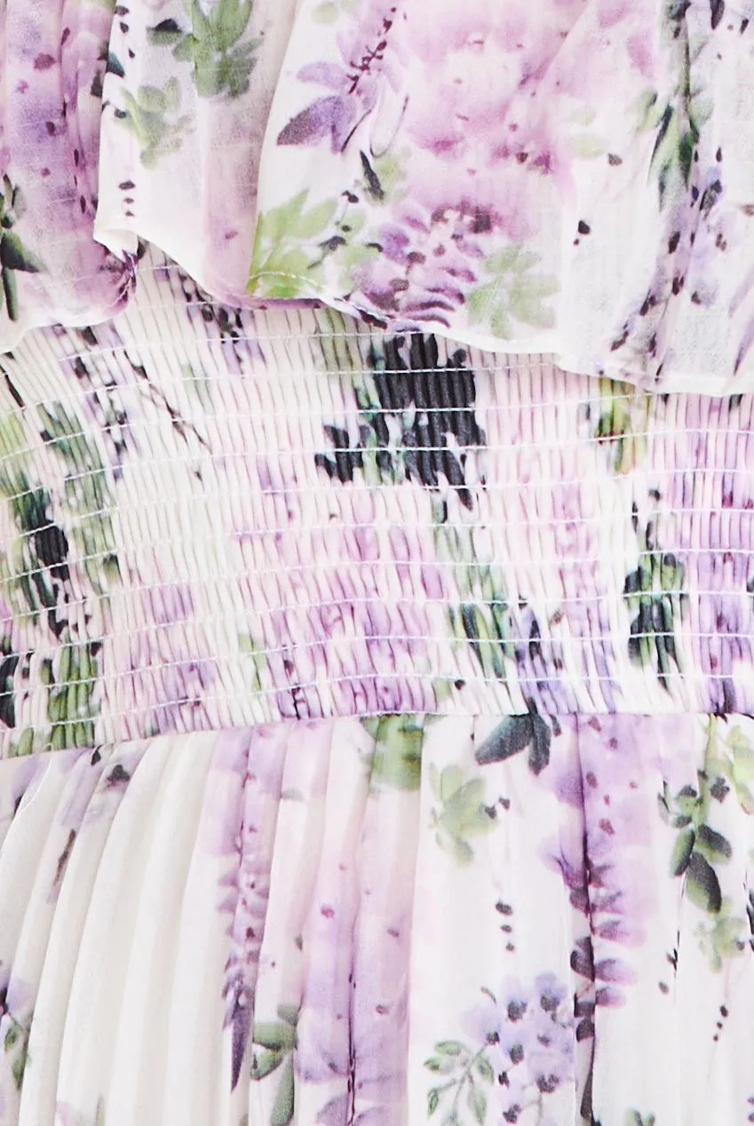 Shirred Chiffon Floral Bardot Midi Dress - Multi by Goddiva sold by Goddiva product image thumbnail 5