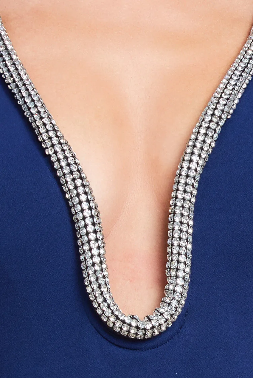 Diamante Embellished Super Plunge Scuba Maxi Dress - Navy by Goddiva sold by Goddiva product image thumbnail 4