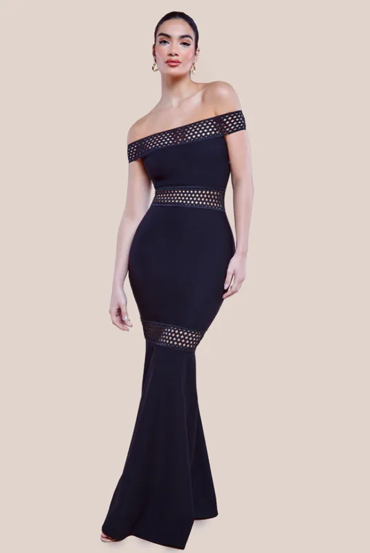 Off The Shoulder Ribbed Bodycon Maxi Dress - Black by Goddiva sold by Goddiva