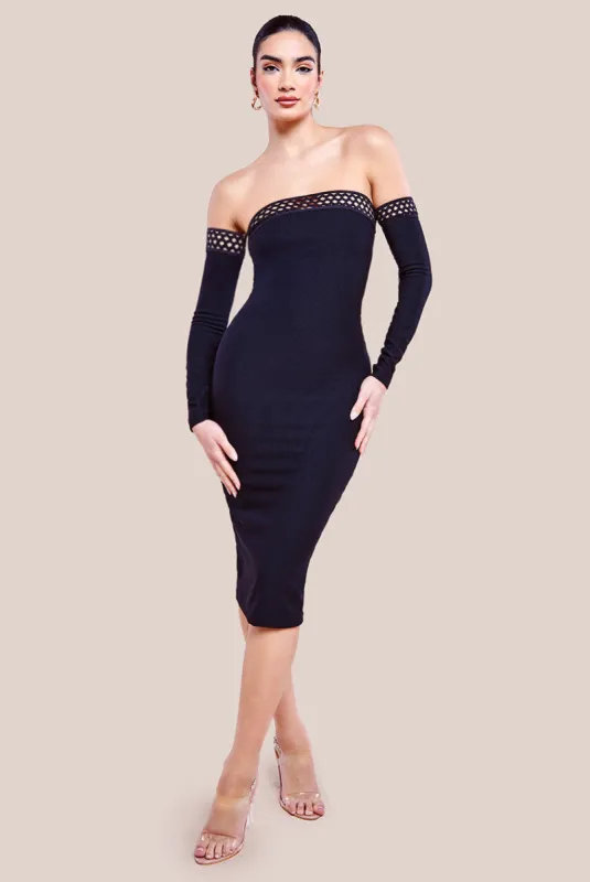 Boobtube Ribbed Midi Dress With Split - Black by Goddiva sold by Goddiva