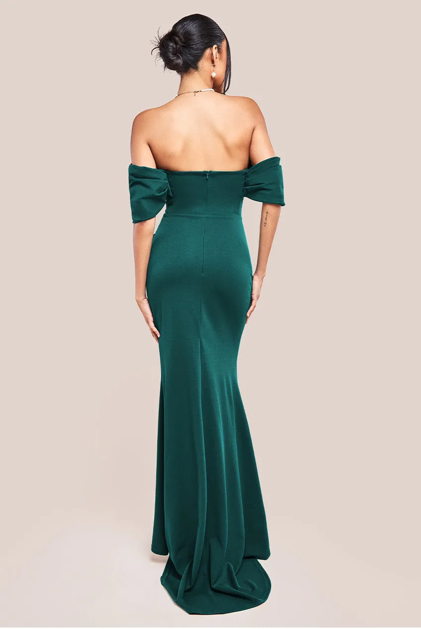 Off The Shoulder Draped Sleeve Maxi Dress - Emerald Green by Goddiva sold by Goddiva product image thumbnail 2