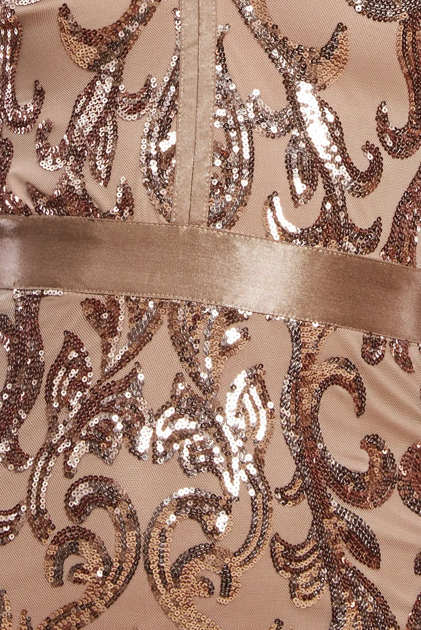 Embroidered Sequin & Mesh Maxi Dress - Champagne by Goddiva sold by Goddiva product image thumbnail 4