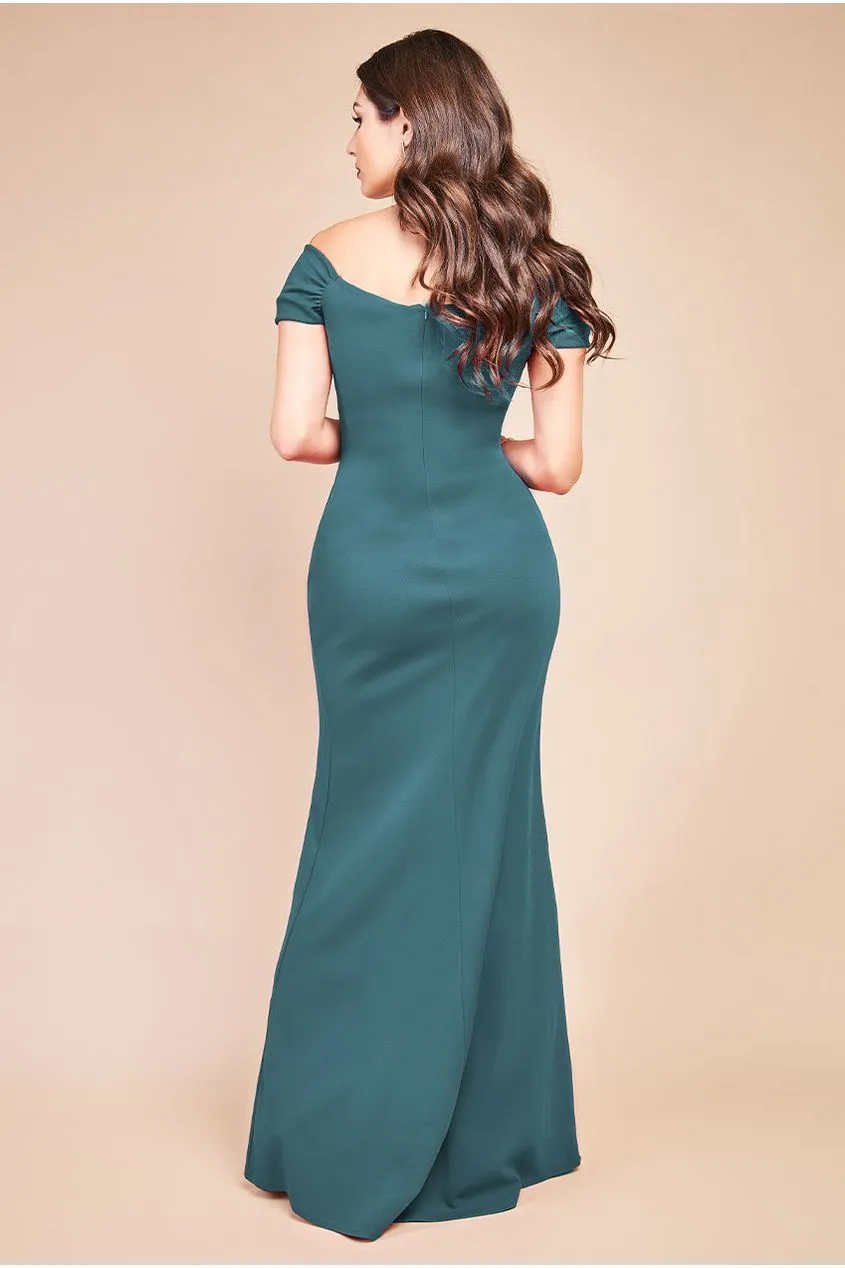 Goddiva Off The Shoulder Knot Front Maxi - Emerald Green sold by Goddiva product image thumbnail 2