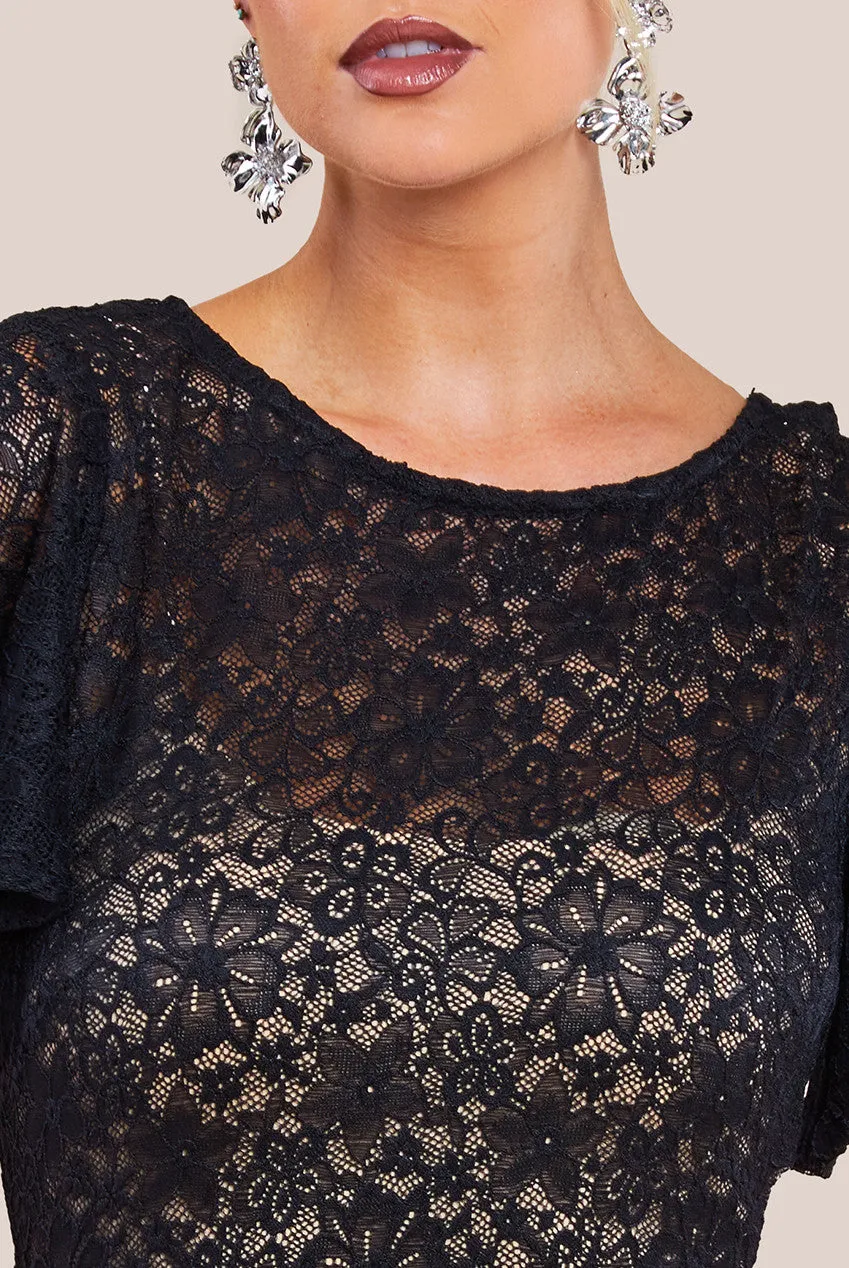 Flutter Sleeve Lace A-Line Midi Dress - Black by Goddiva sold by Goddiva product image thumbnail 3