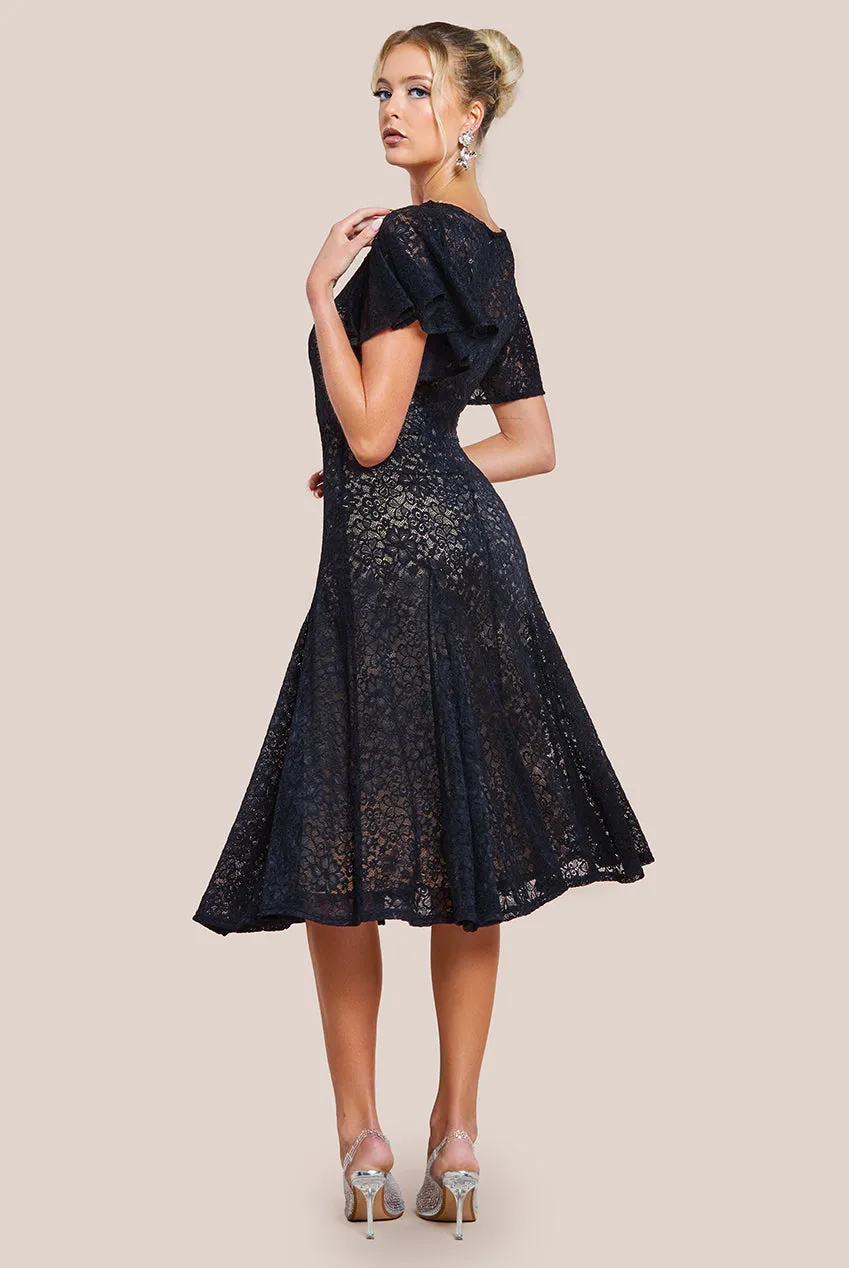 Flutter Sleeve Lace A-Line Midi Dress - Black by Goddiva sold by Goddiva product image thumbnail 2