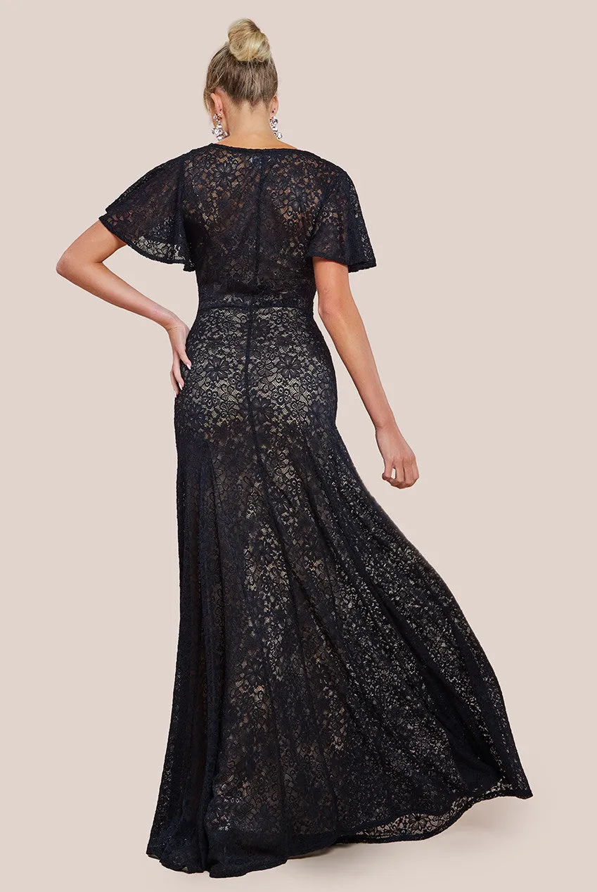 Flutter Sleeve Lace A-Line Maxi Dress - Black by Goddiva sold by Goddiva product image thumbnail 2