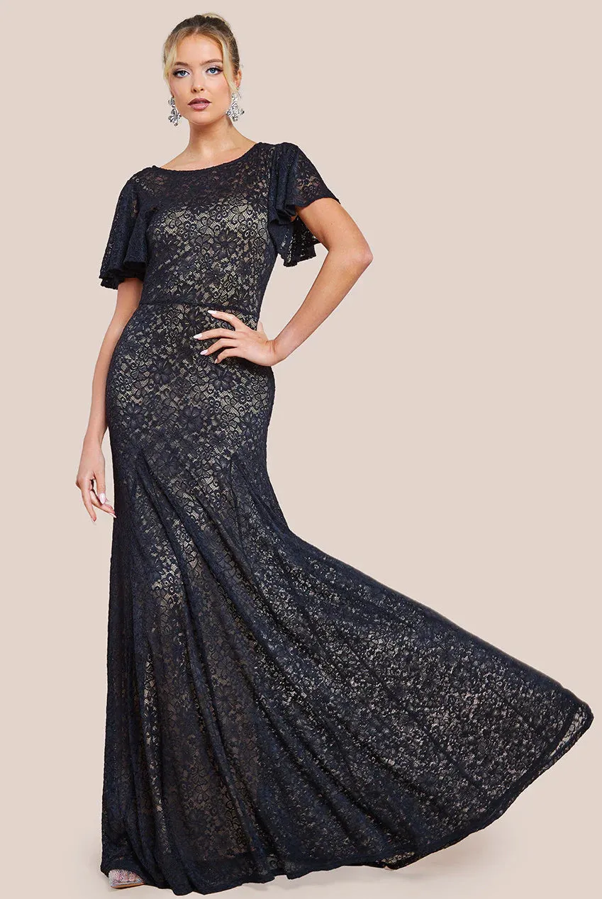 Flutter Sleeve Lace A-Line Maxi Dress - Black by Goddiva sold by Goddiva