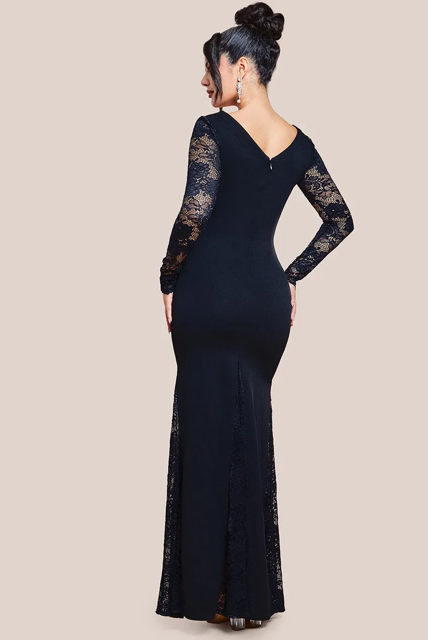 Scuba & Lace Long Sleeve Maxi Dress - Black by Goddiva sold by Goddiva product image thumbnail 2