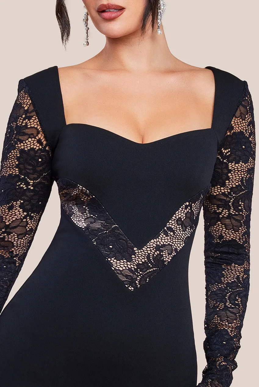 Scuba & Lace Long Sleeve Maxi Dress - Black by Goddiva sold by Goddiva product image thumbnail 3