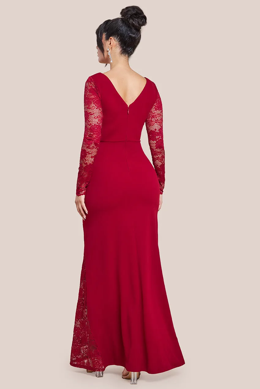 Scuba & Lace Wrap Maxi Dress - Wine by Goddiva sold by Goddiva product image thumbnail 2
