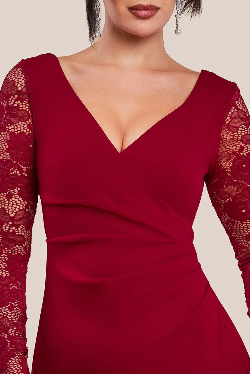 Scuba & Lace Wrap Maxi Dress - Wine by Goddiva sold by Goddiva product image thumbnail 3