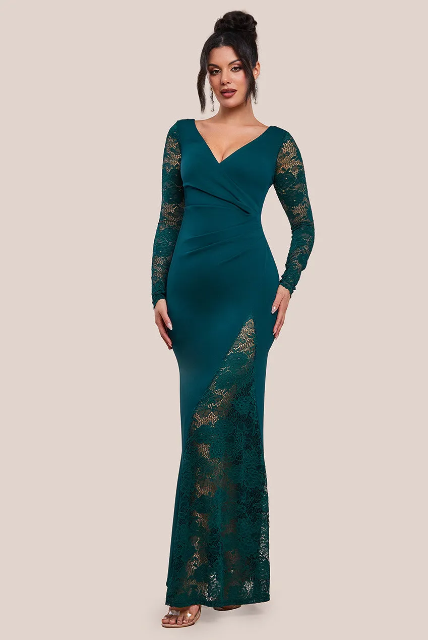 Scuba & Lace Wrap Maxi Dress - Emerald by Goddiva sold by Goddiva