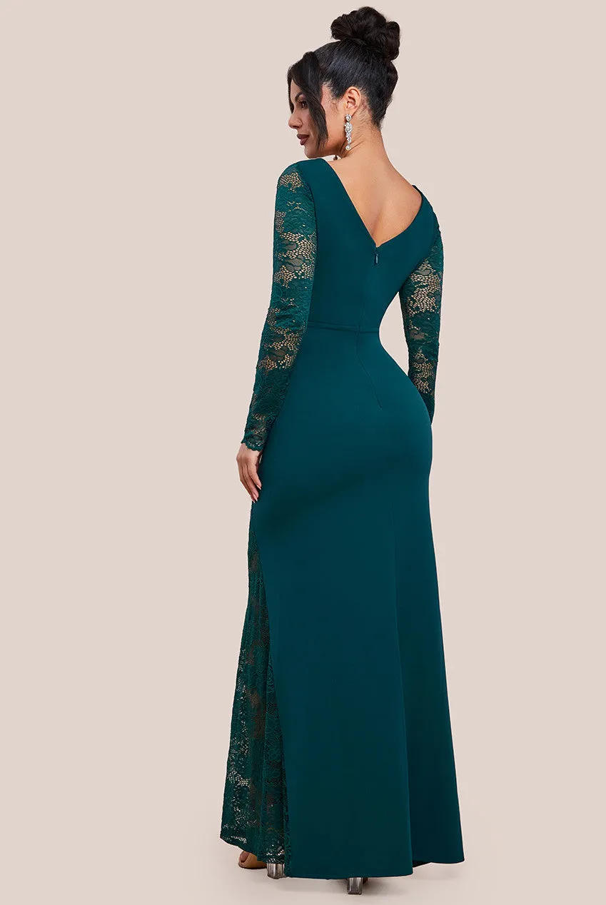 Scuba & Lace Wrap Maxi Dress - Emerald by Goddiva sold by Goddiva product image thumbnail 2