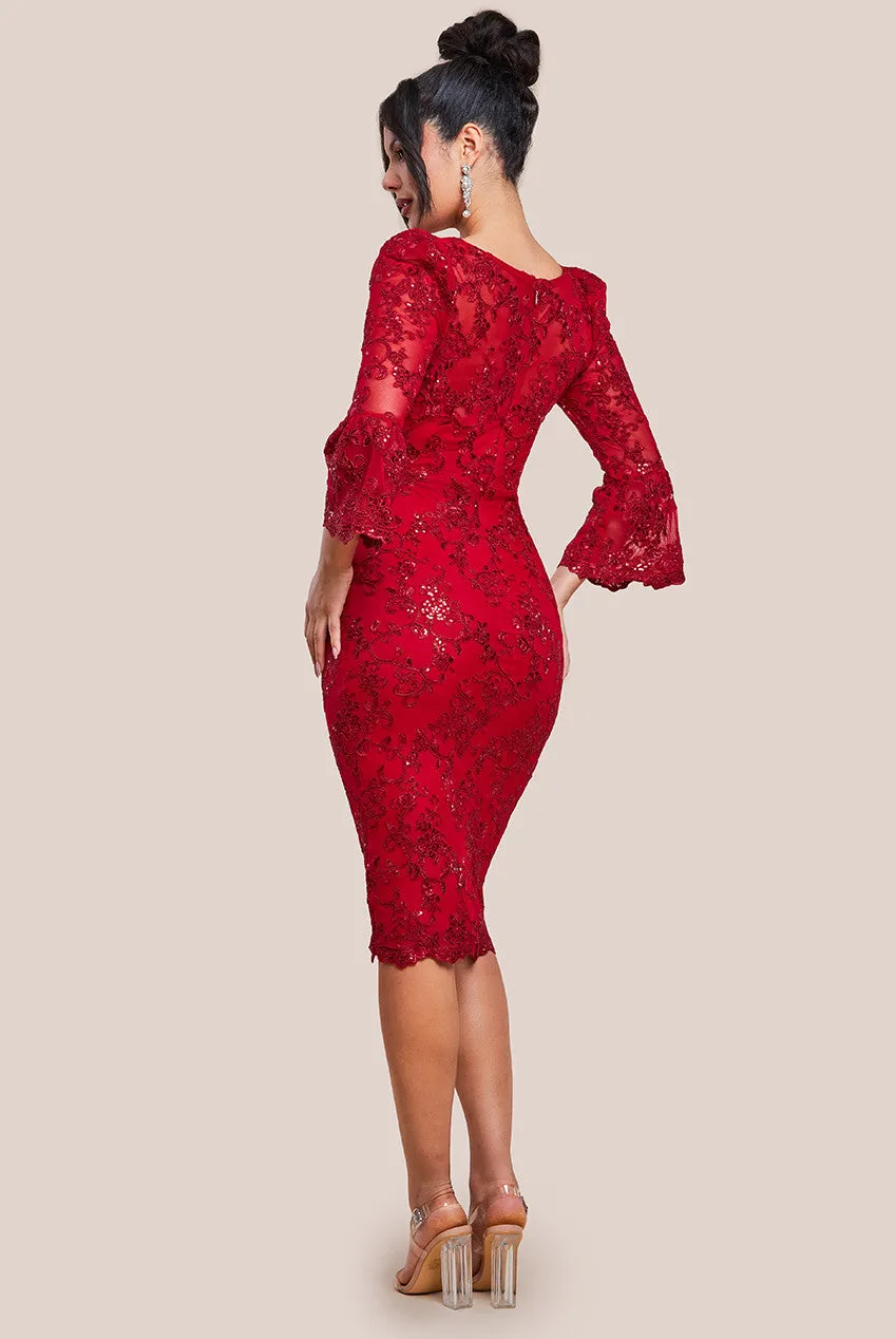 Sequin Scallop Lace Midi Dress - Red by Goddiva sold by Goddiva product image thumbnail 2