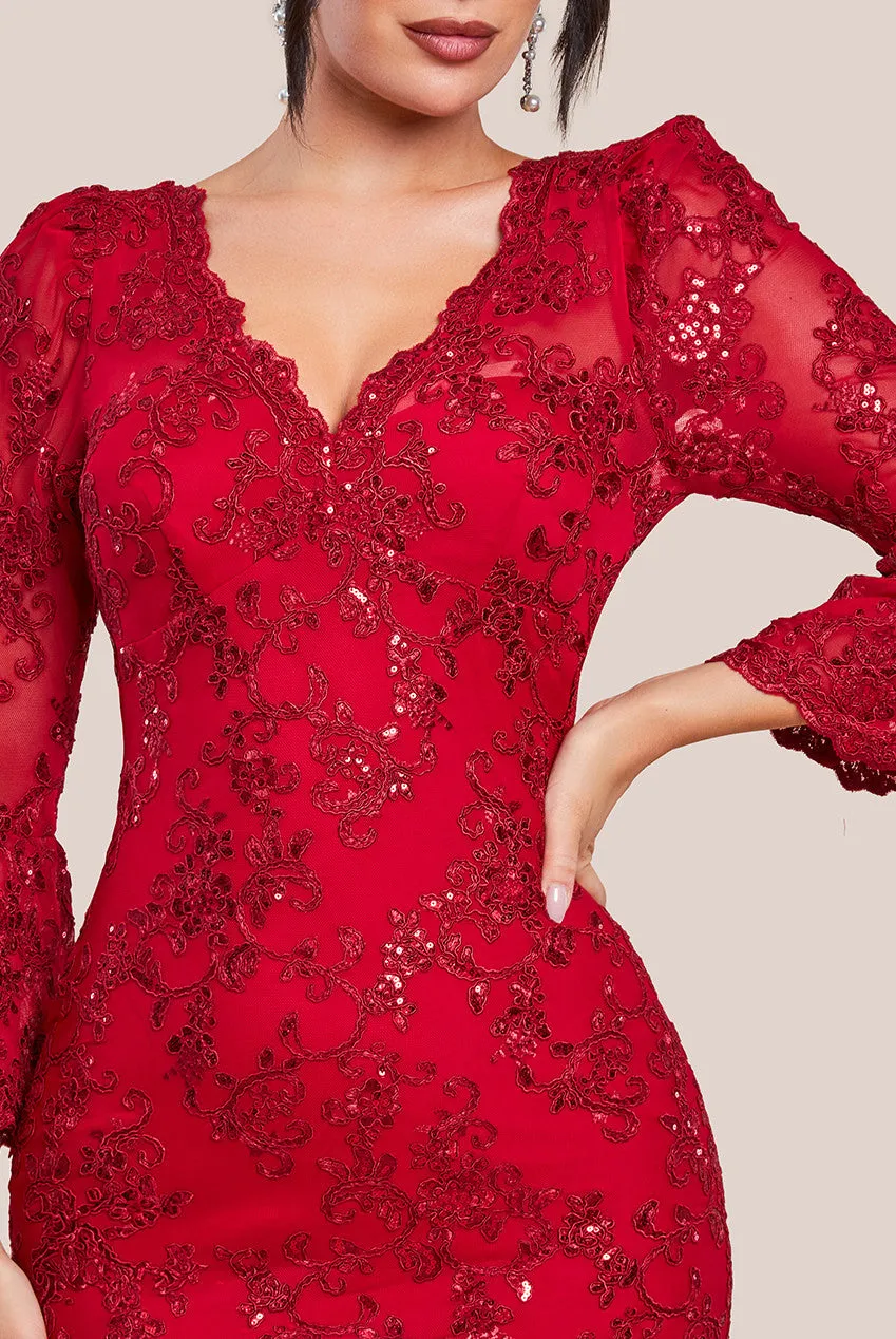 Sequin Scallop Lace Midi Dress - Red by Goddiva sold by Goddiva product image thumbnail 3