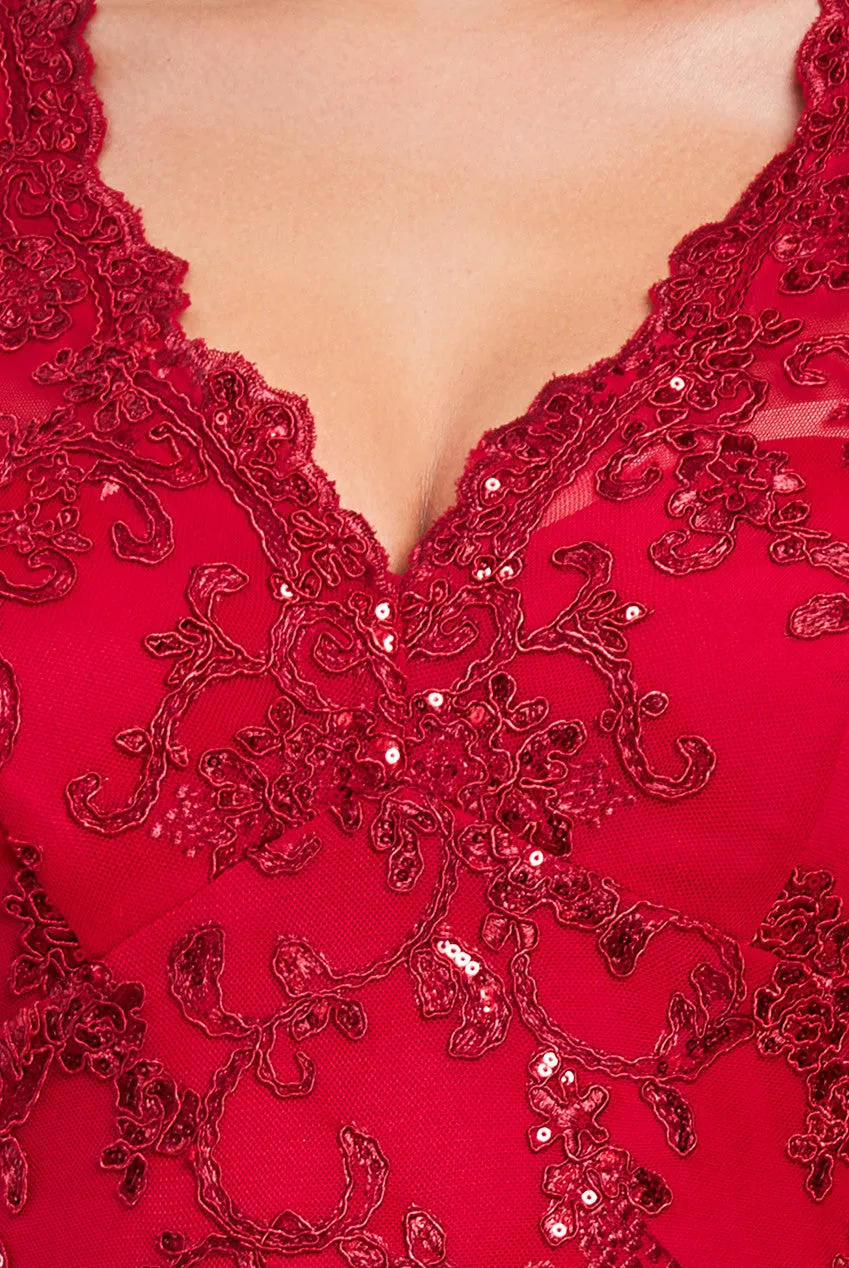 Sequin Scallop Lace Midi Dress - Red by Goddiva sold by Goddiva product image thumbnail 4