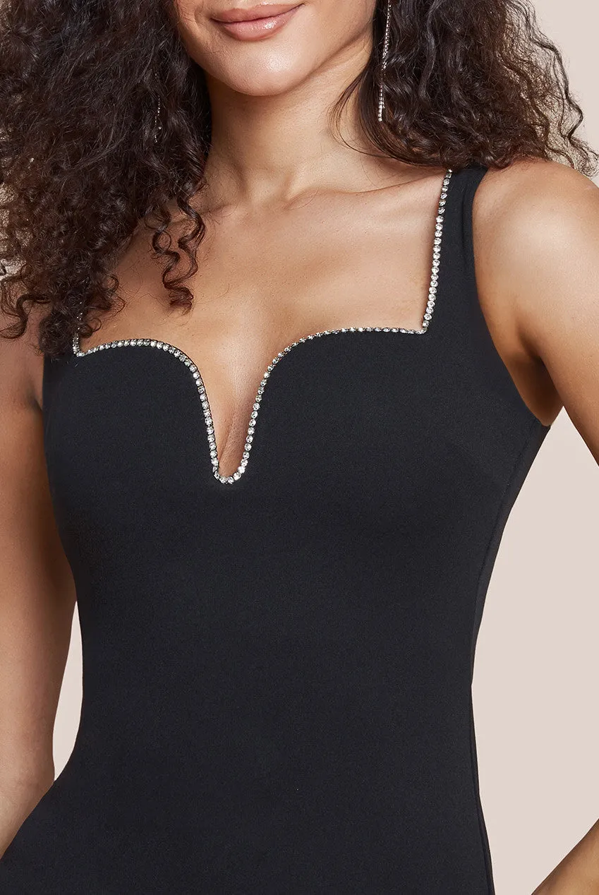 Embellished Diamante Trim Square Neck Scuba Maxi Dress - Black by Goddiva sold by Goddiva product image thumbnail 3