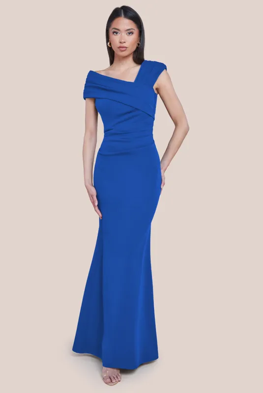 One Shoulder Evening Maxi Dress - Royal Blue by Goddiva sold by Goddiva