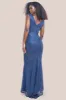 Twisted Front Sequin Maxi Dress - Navy by Goddiva sold by Goddiva