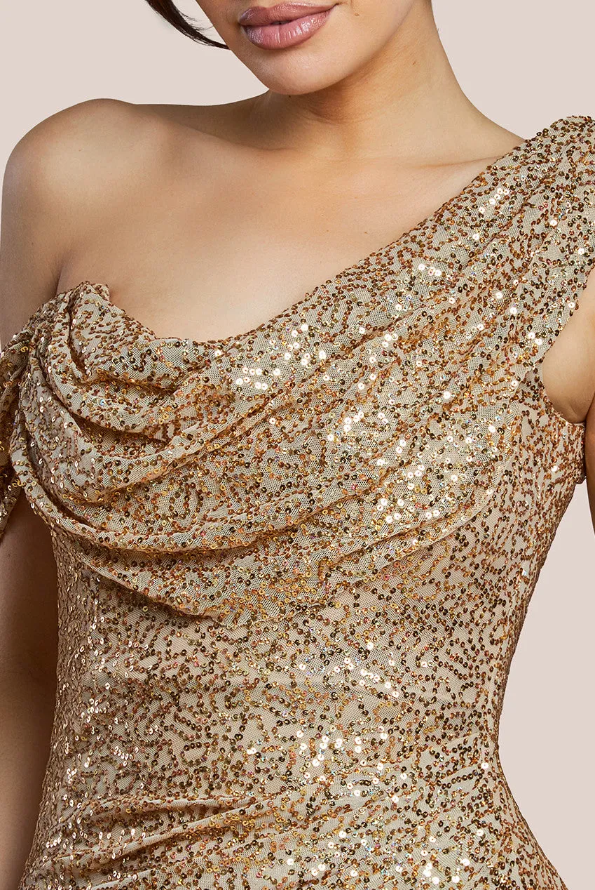 Sequin Cowl One Shoulder Midi Dress - Gold by Goddiva sold by Goddiva product image thumbnail 3