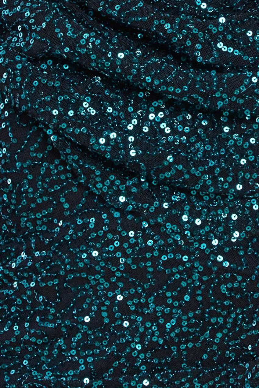 Sequin Cowl One Shoulder Midi Dress - Emerald Green by Goddiva sold by Goddiva product image thumbnail 4