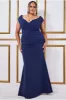 Bardot Pleated Maxi Dress - Navy by Goddiva Plus sold by Goddiva