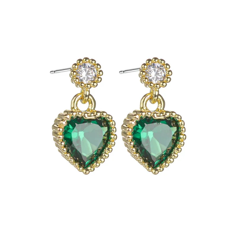 Last True Angel Stud & Heart Drop Earring In Emerald Gold sold by Goddiva