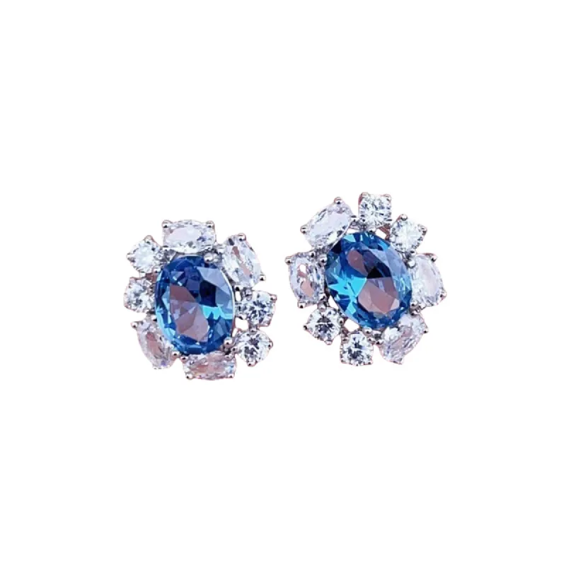 Oval Cubic Zirconia Surround Earring In Light Blue & Gold by Last True Angel sold by Goddiva