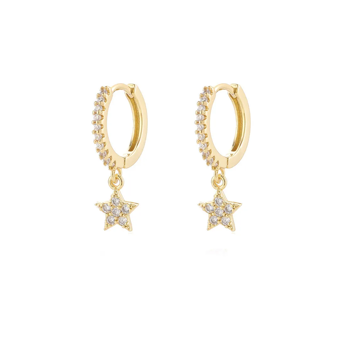 White CZ Star Drop Huggie Earring In Gold by Last True Angel sold by Goddiva