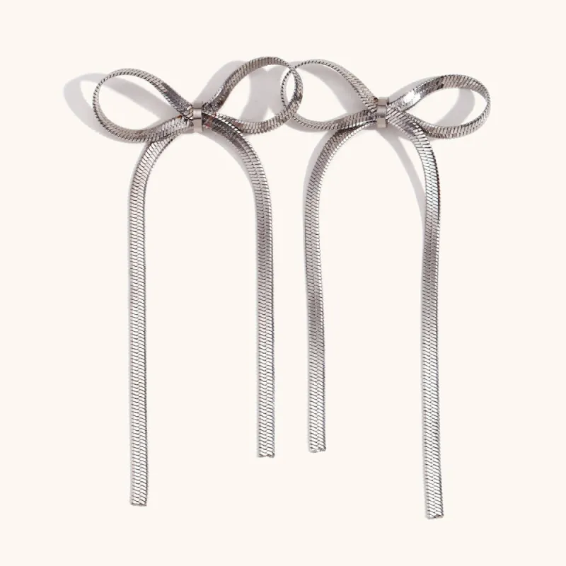 Flat Chain Bow Earring In Silver by Last True Angel sold by Goddiva