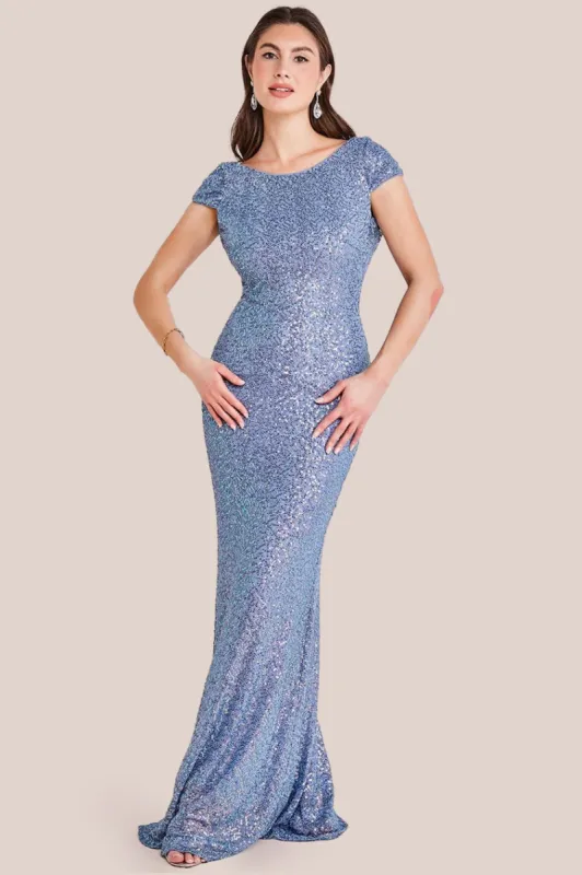 Cowl Back Sequin Maxi Dress - Blue by Goddiva sold by Goddiva