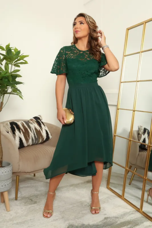 Lace Top Chiffon Skirt Midi Dress by Double Second sold by Goddiva