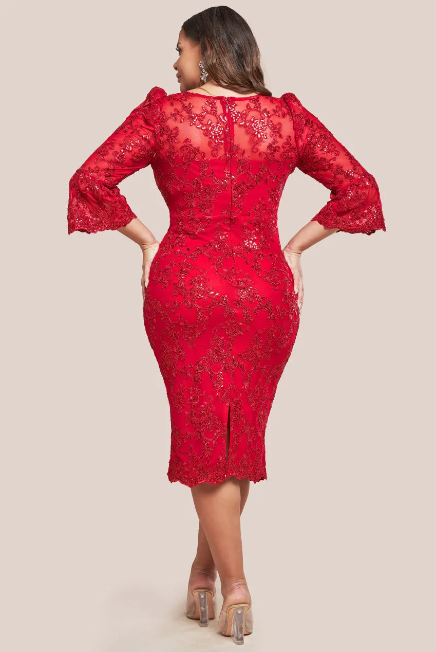 Scallop Lace Midi Dress- Red by Goddiva Plus sold by Goddiva product image thumbnail 2