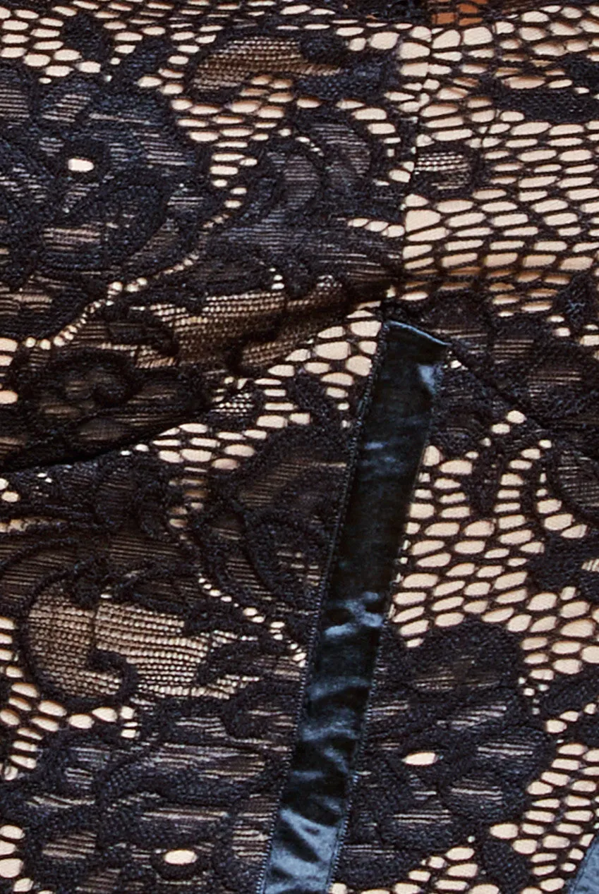 Scalloped Lace Corset Bodice Midi Dress - Black by Goddiva sold by Goddiva product image thumbnail 4