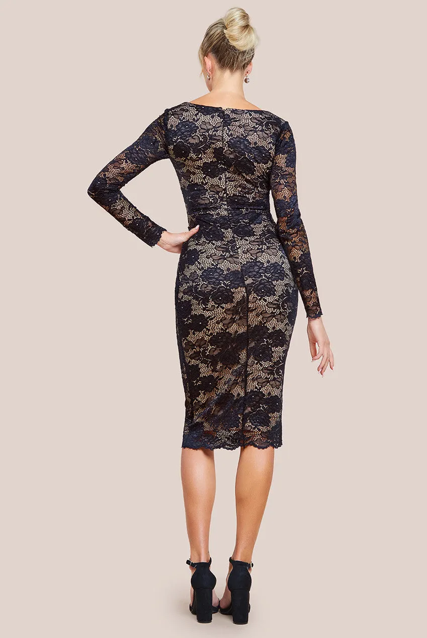 Scalloped Lace Corset Bodice Midi Dress - Black by Goddiva sold by Goddiva product image thumbnail 2