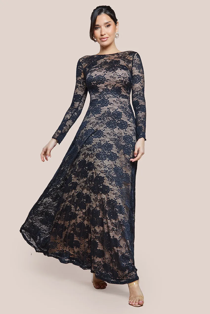 Scalloped Lace A-Line Maxi Dress - Black by Goddiva sold by Goddiva