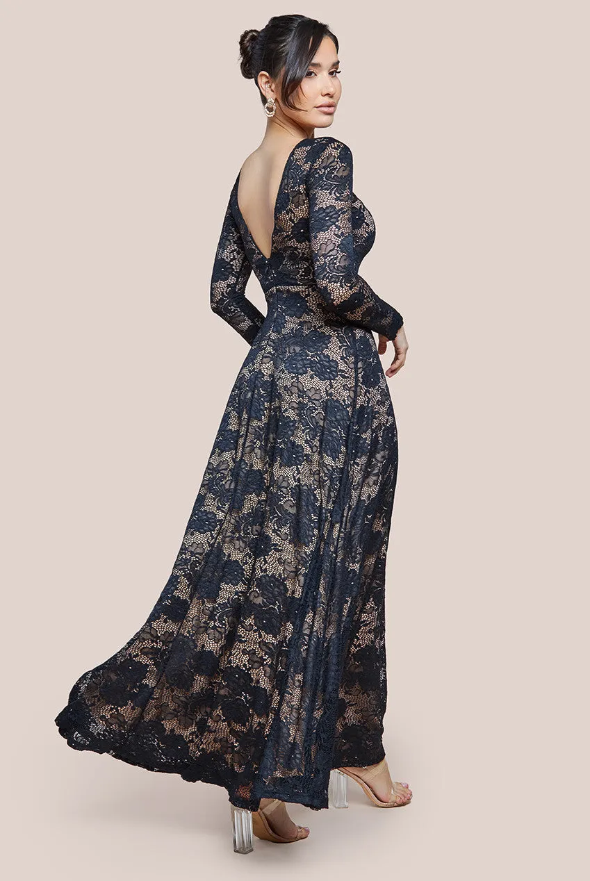 Scalloped Lace A-Line Maxi Dress - Black by Goddiva sold by Goddiva product image thumbnail 2