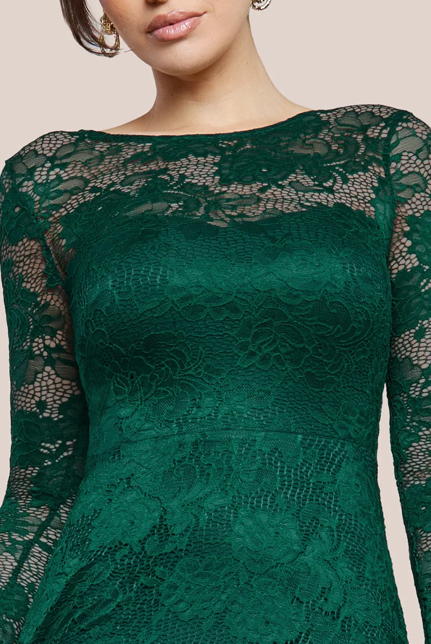 Scalloped Lace A-Line Maxi Dress - Emerald Green by Goddiva sold by Goddiva product image thumbnail 3