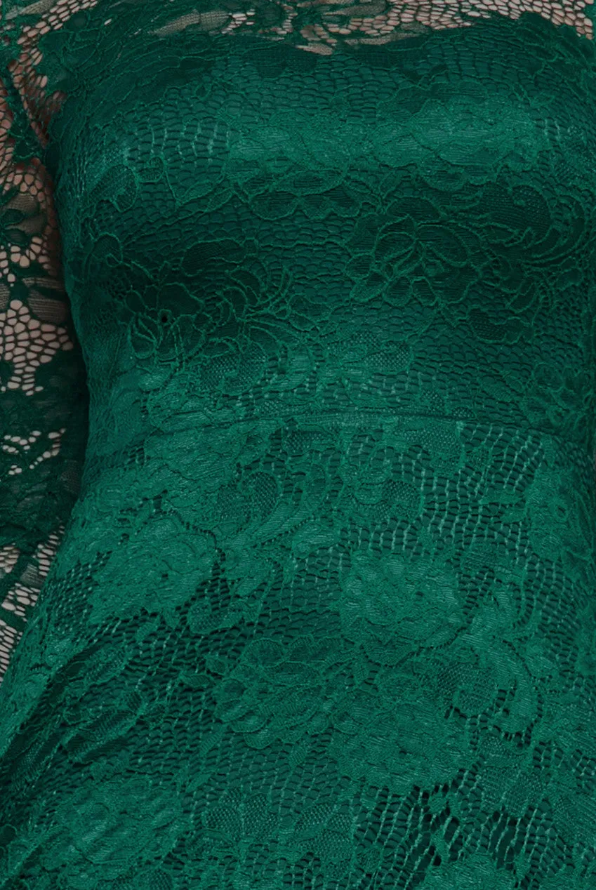 Scalloped Lace A-Line Maxi Dress - Emerald Green by Goddiva sold by Goddiva product image thumbnail 4